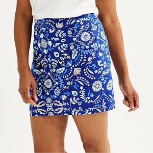 Croft & Barrow Blue Floral Navy Mirror Garden Effortless Stretch Skort NWT